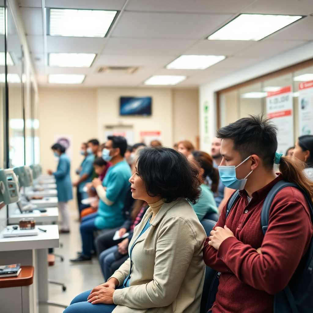 A bustling clinic with clients eagerly waiting, showcasing peak operational hours