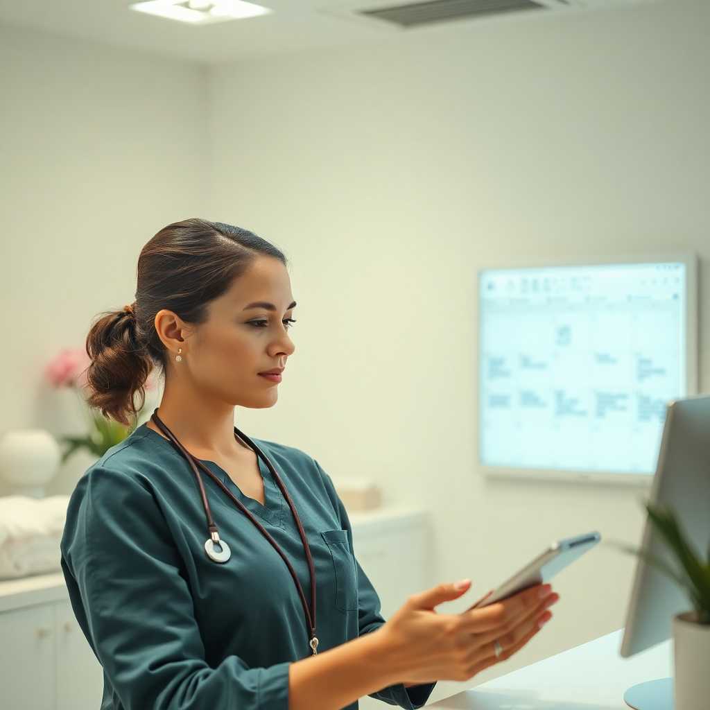 Medical Spa employee managing a full schedule through an integrated SMS service system