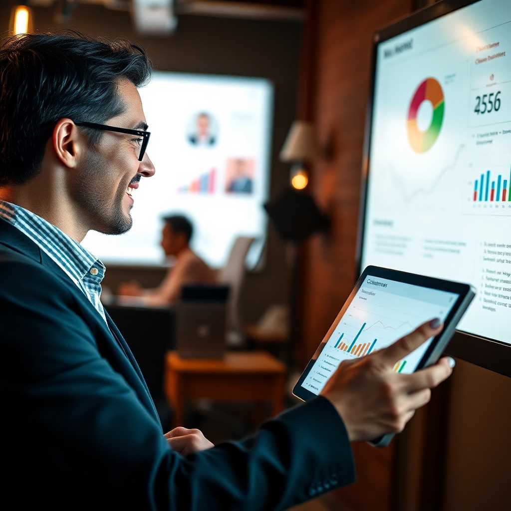 Confident business owner reviewing customer insights on dashboard