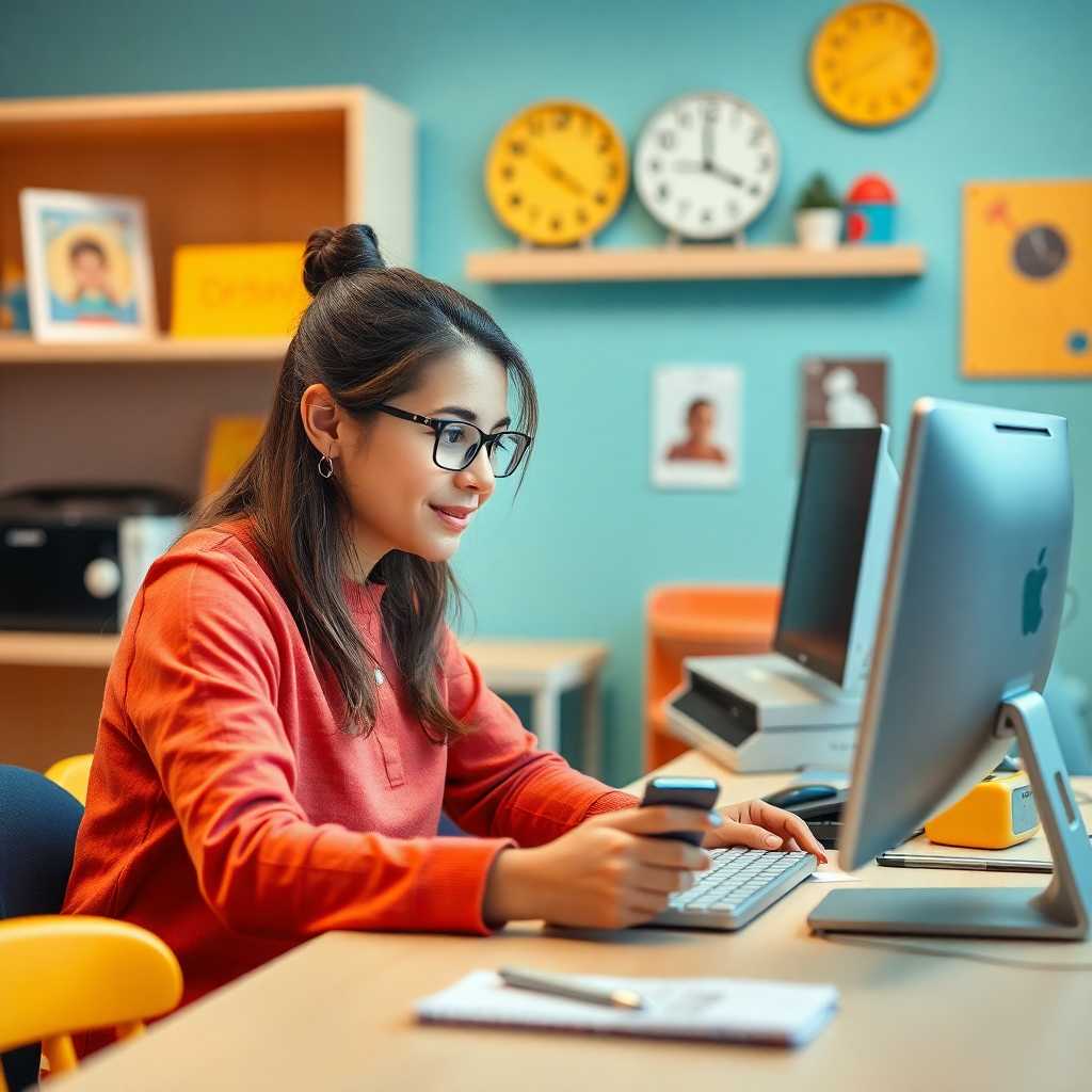 Peaceful Daycare Owner Monitoring SMS at Desk
