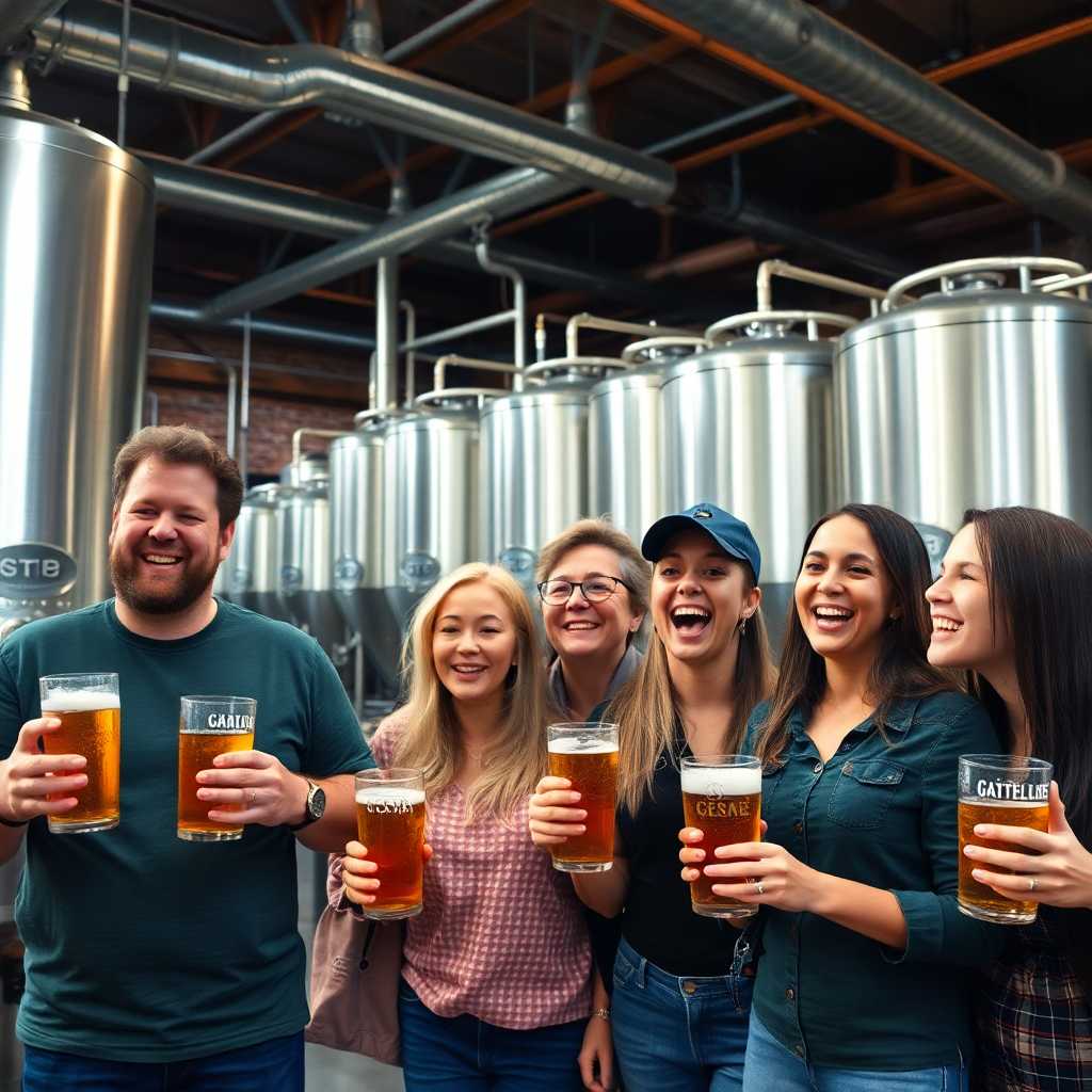 Excited Group Touring the Brewery