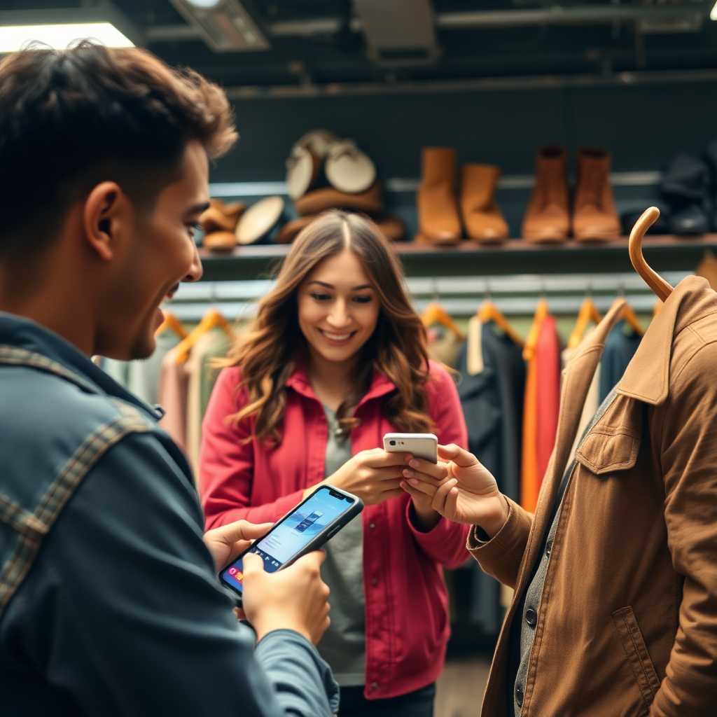 A happy customer engaging with the outfitter through SMS