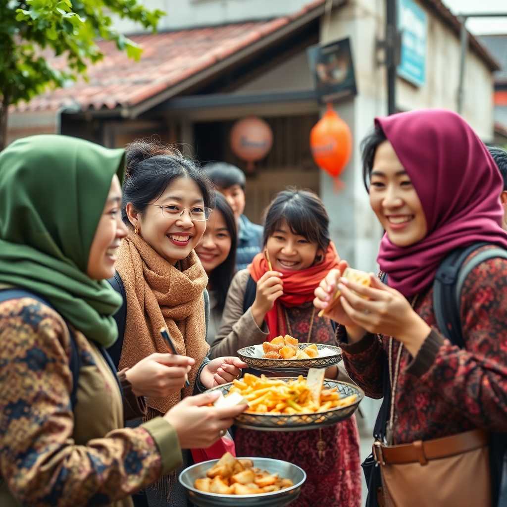 Smiling customers on a guided tour enjoying local delicacies