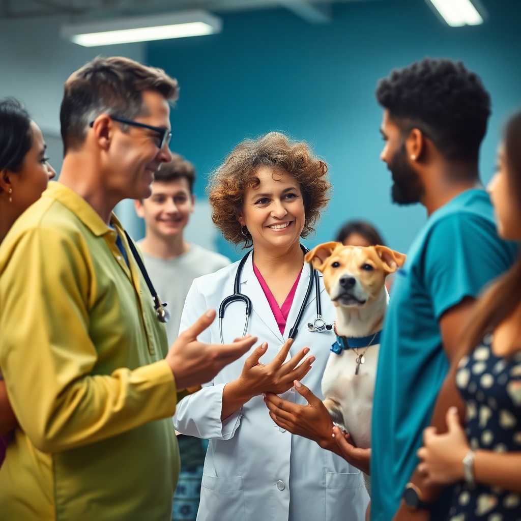 Veterinarian interacting with diverse clientele