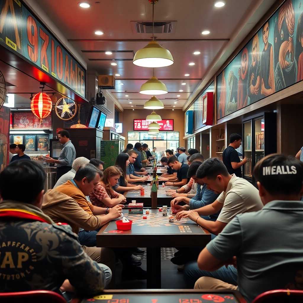 Busy board game café during peak hours
