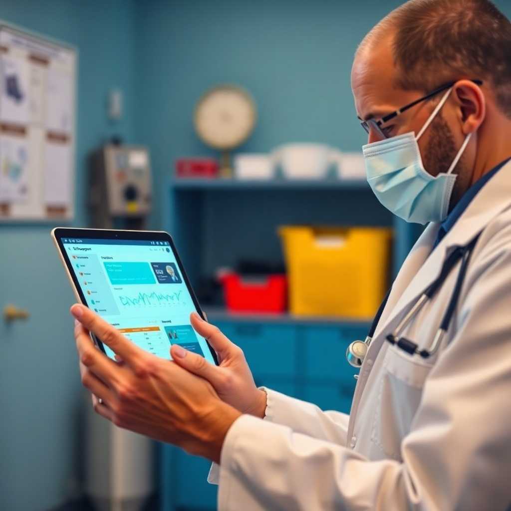 Veterinarian browsing a mobile-friendly TextSupport Sales PRO dashboard on a tablet