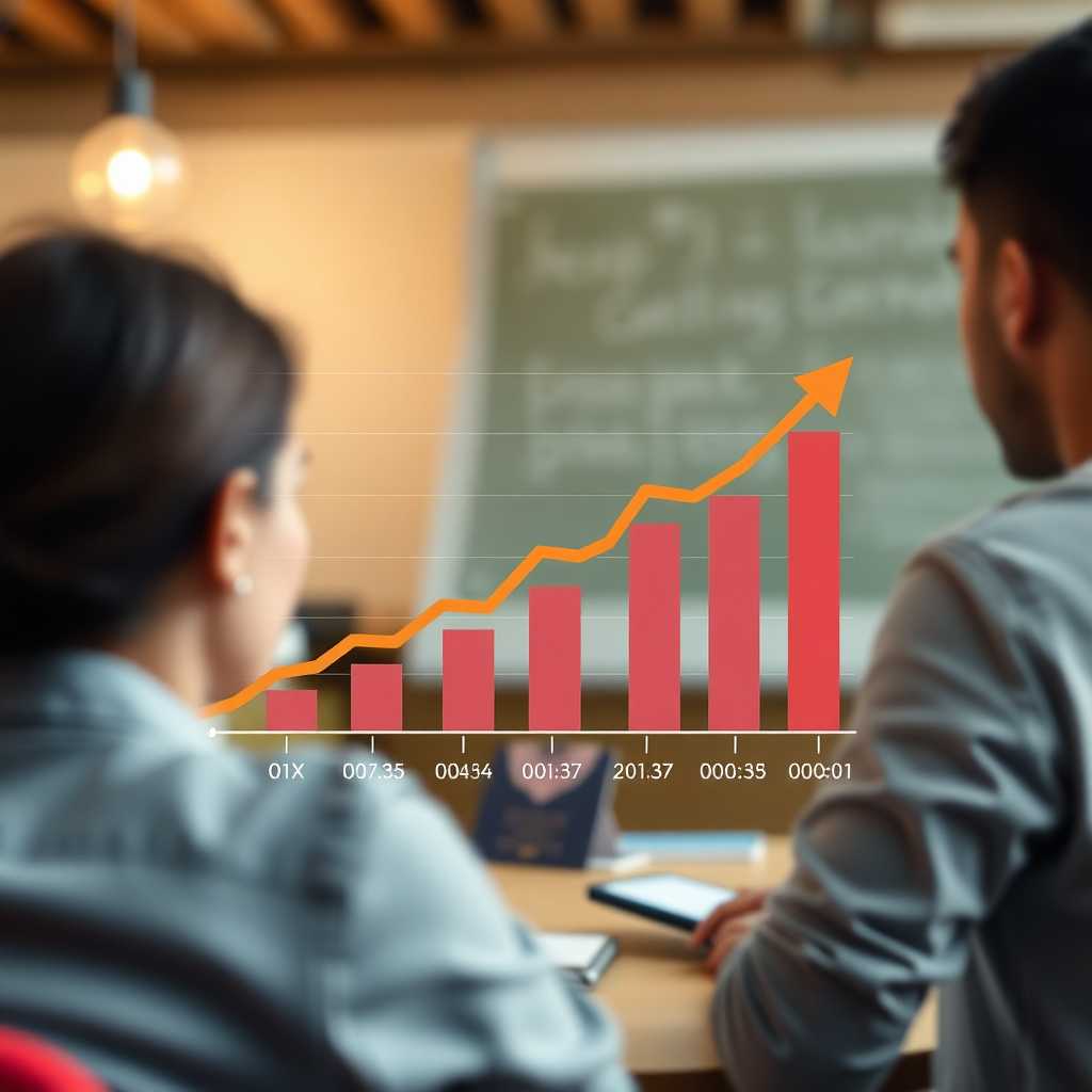 A graph showing increased customer engagement metrics for a language school