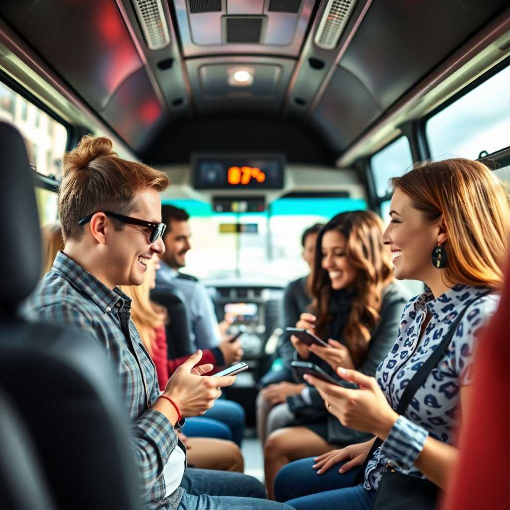 Customers happily interacting with a bus charter service provider via text messages.