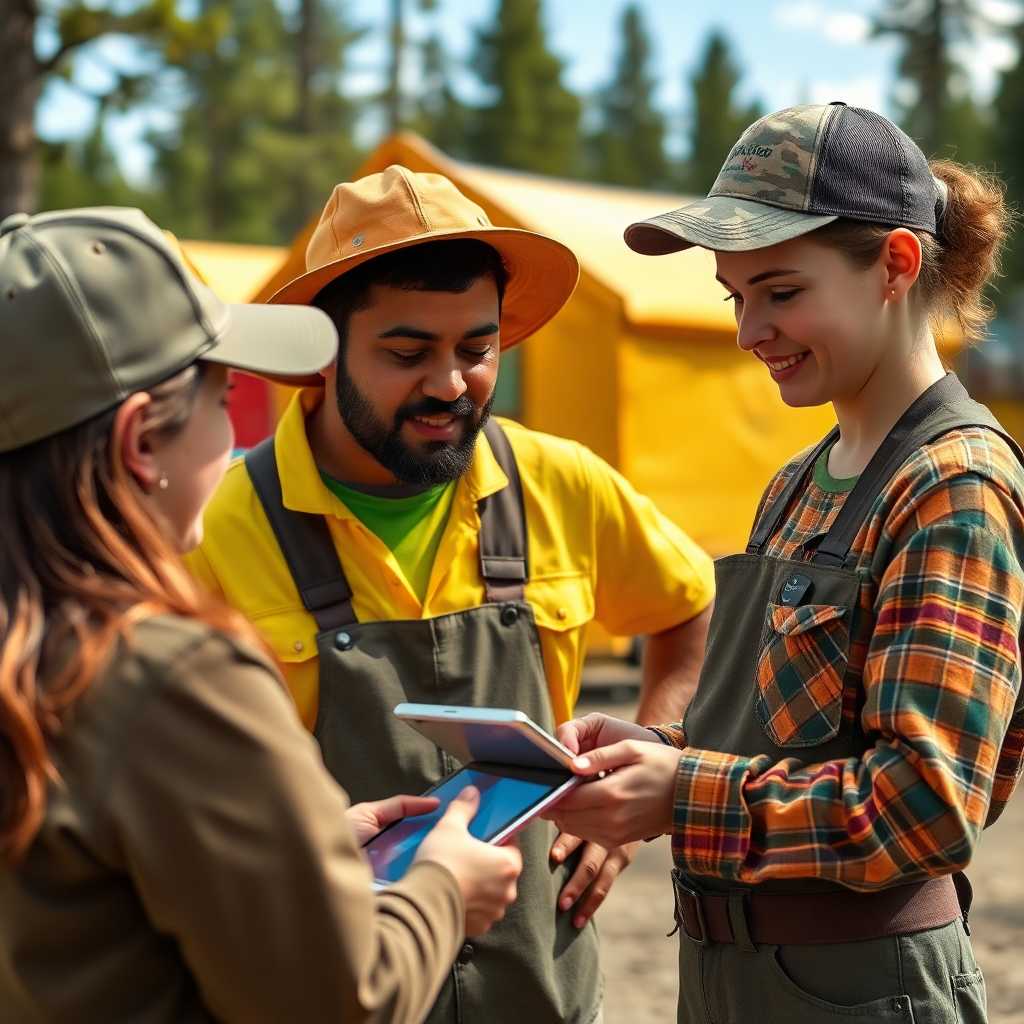 Campground staff engaging with customers over text on a tablet