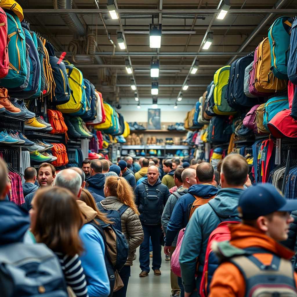 Lifestyle shot of a crowded outdoor gear store