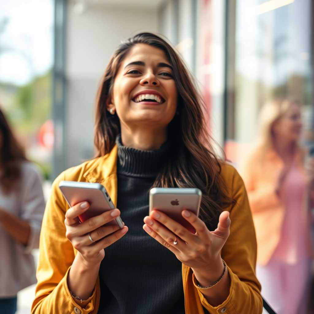 Happy client receiving SMS appointment reminders