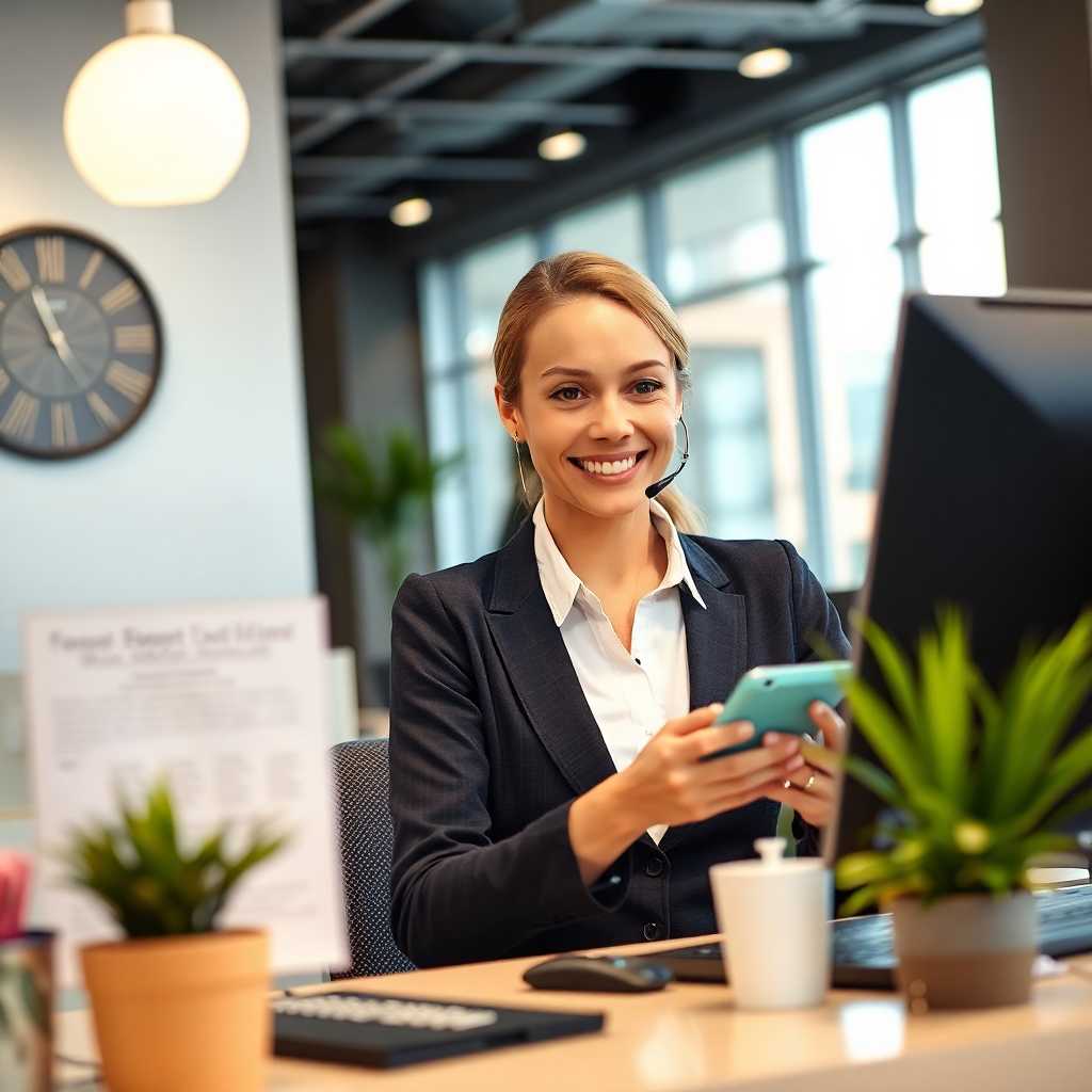 A friendly receptionist efficiently booking appointments via TextSupport Sales PRO