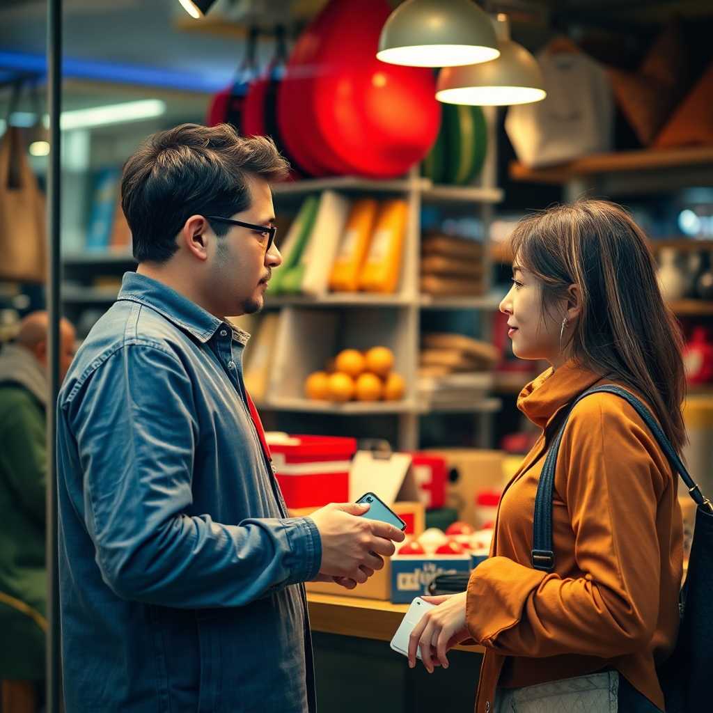 Interactive SMS dialogue simulating real-time engagement between a shop owner and a customer. Experience the difference.