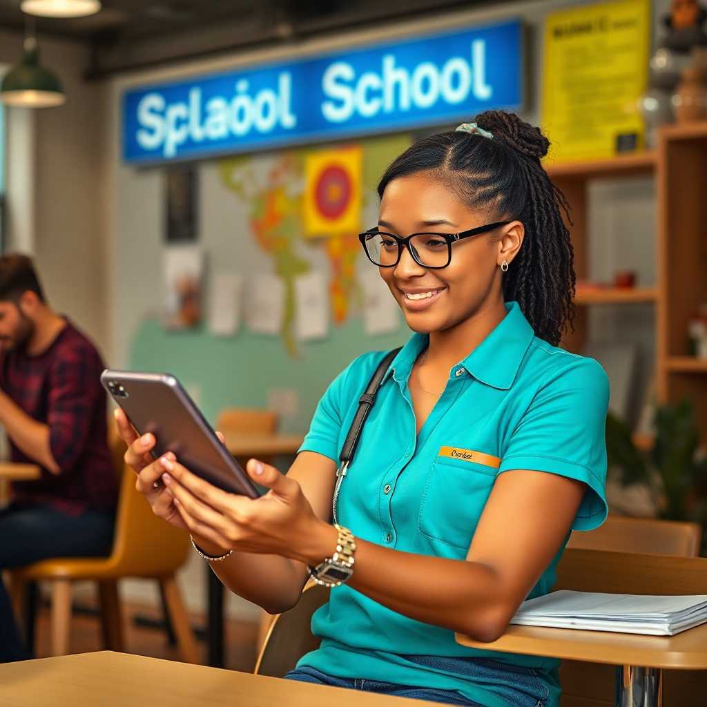 A language school owner multitasking successfully