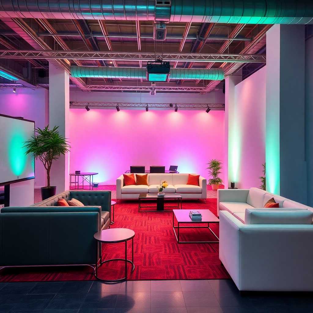 A successful event rental setup, showcasing sleek, well-arranged furniture.
