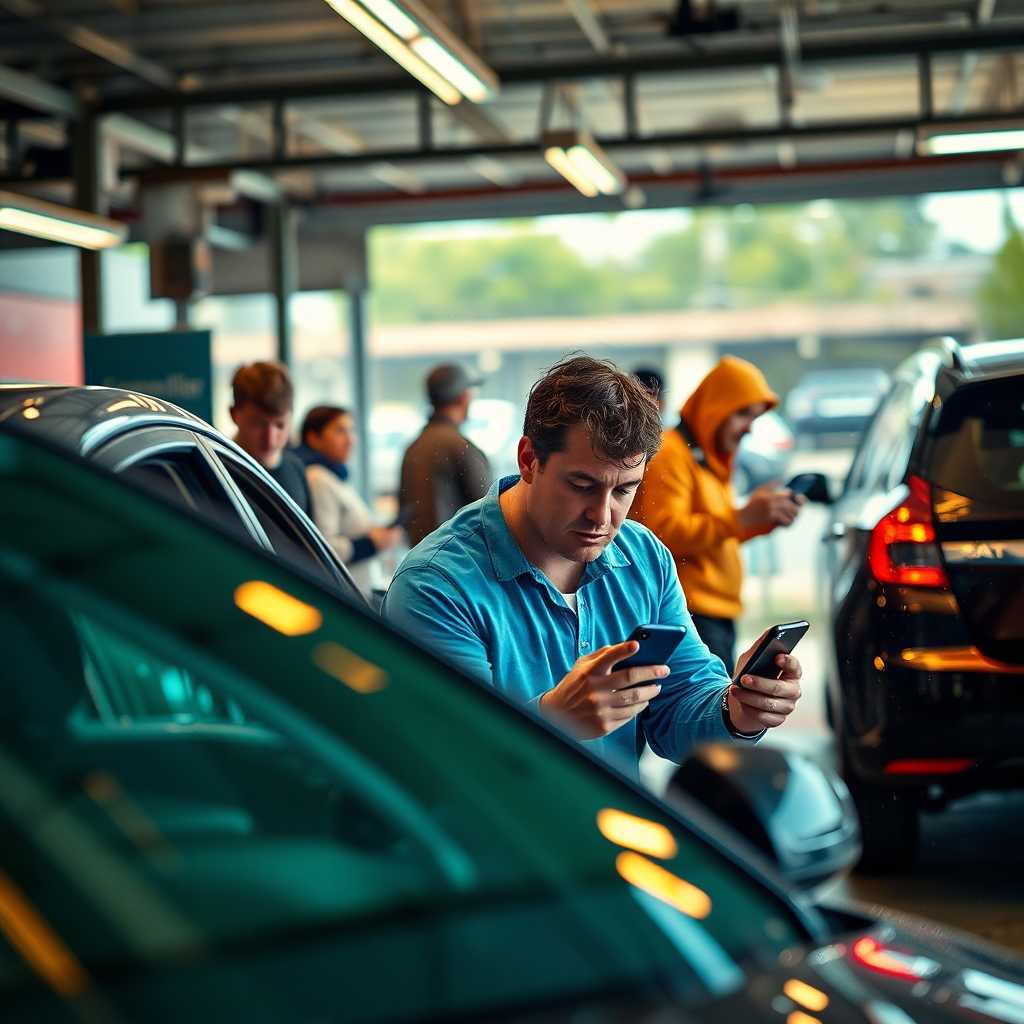 Customer struggling with a flurry of incoming texts at a busy mobile car detailing site.