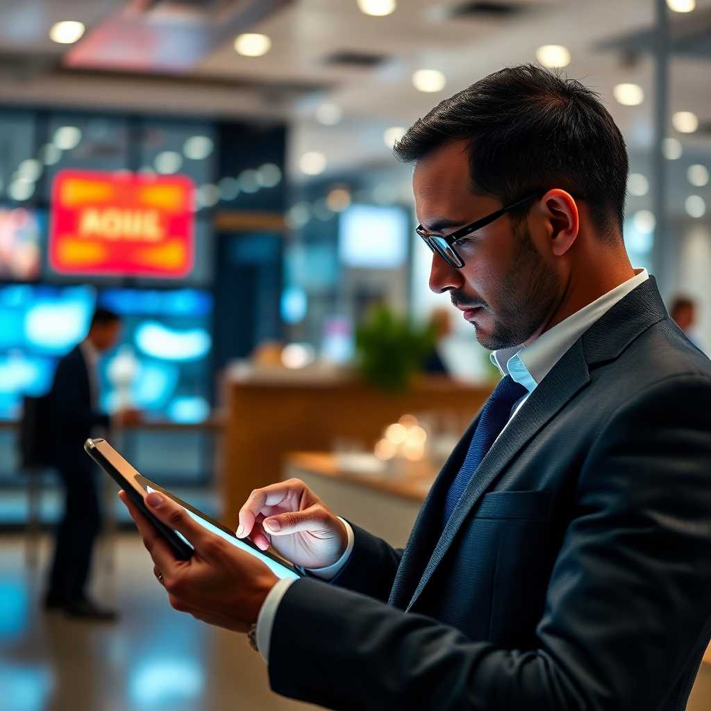A businessman signing up online using a tablet