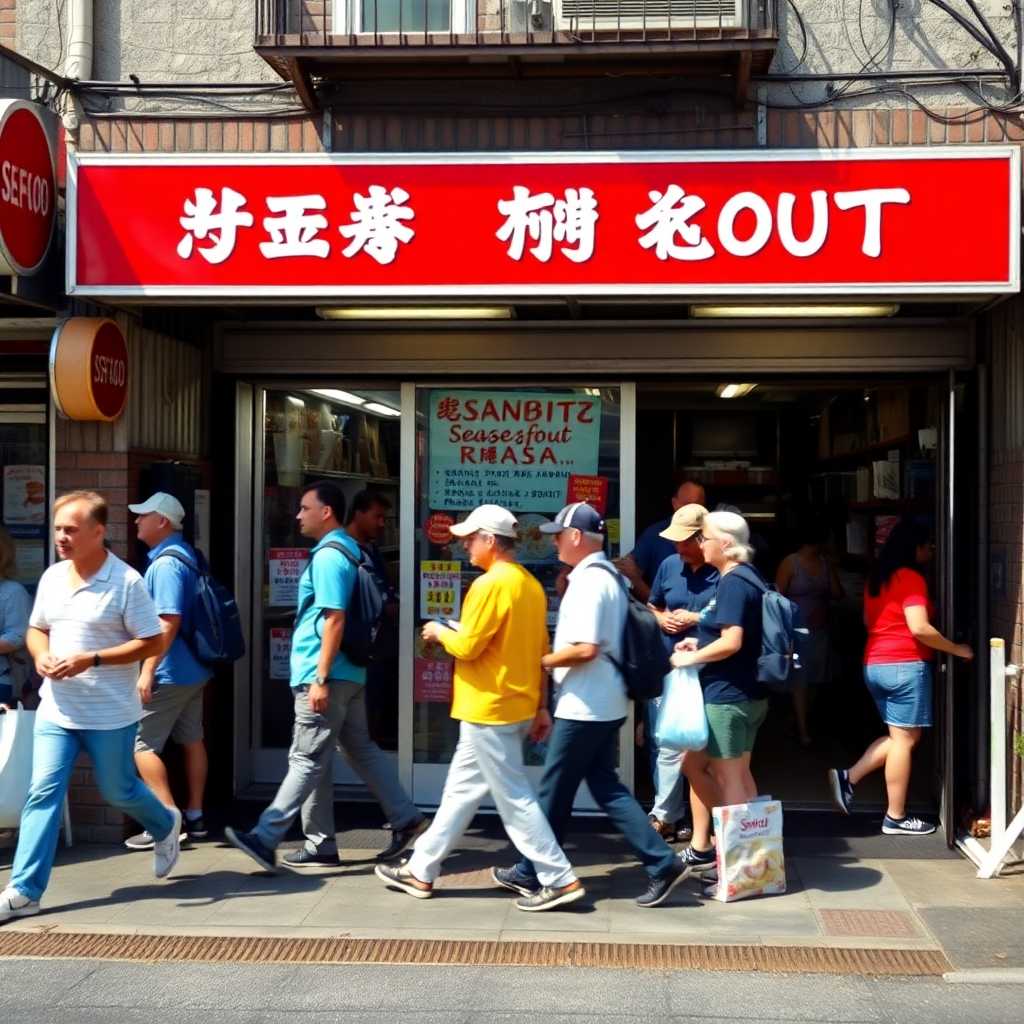 Busy Seafood Takeout Storefront
