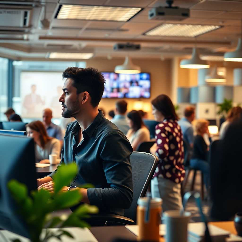 A bustling marketing office as inquiries flood in.