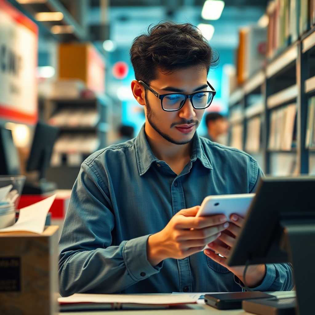 Employee efficiently managing orders from incoming texts