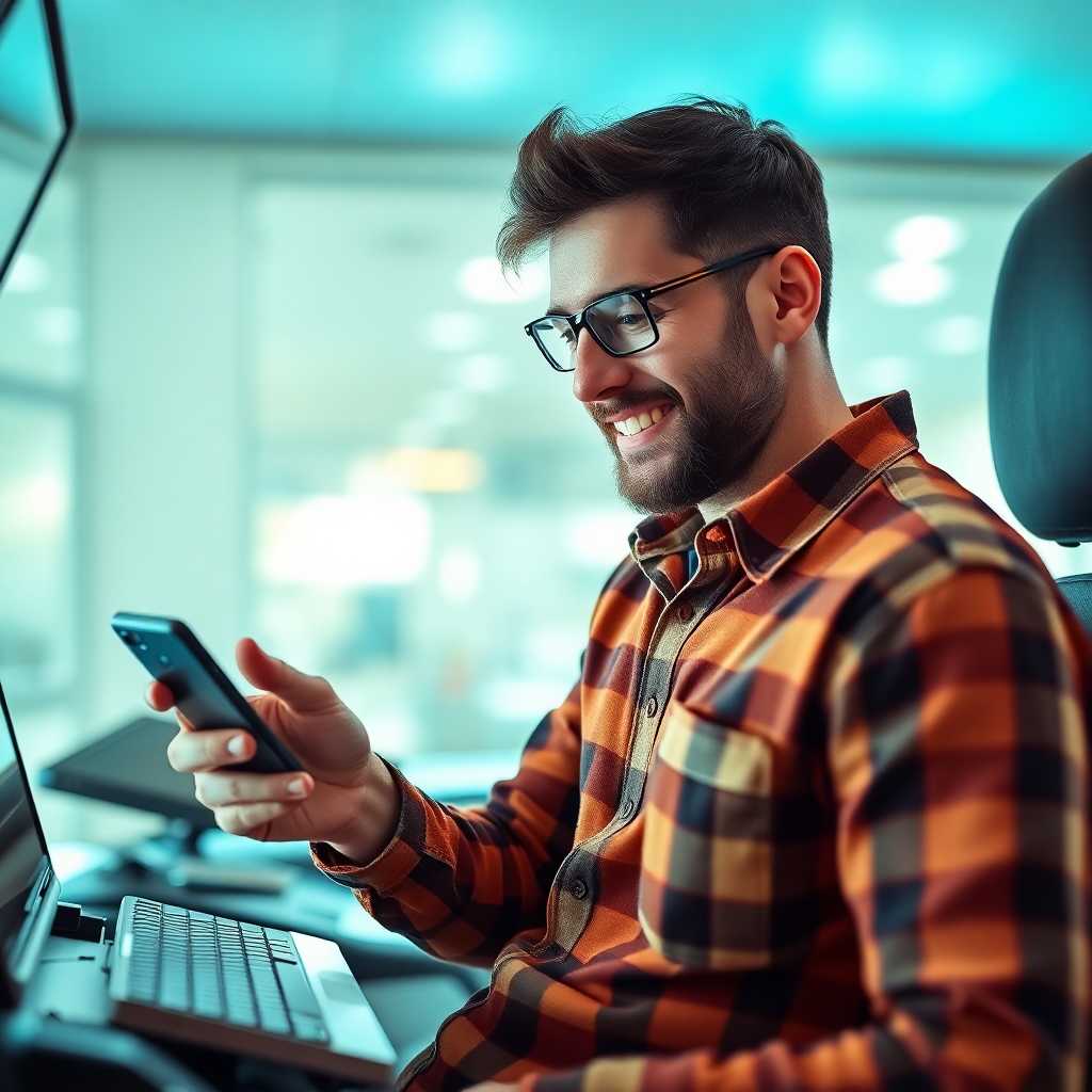 Graphic of a satisfied customer texting appreciation to a Mobile Electronics Installation Service.