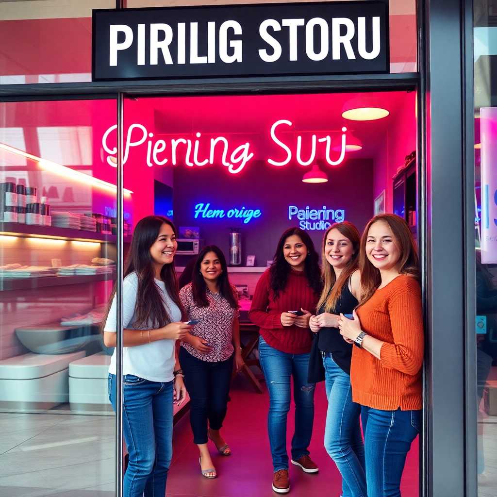 Happy customers leaving a Piercing Studio