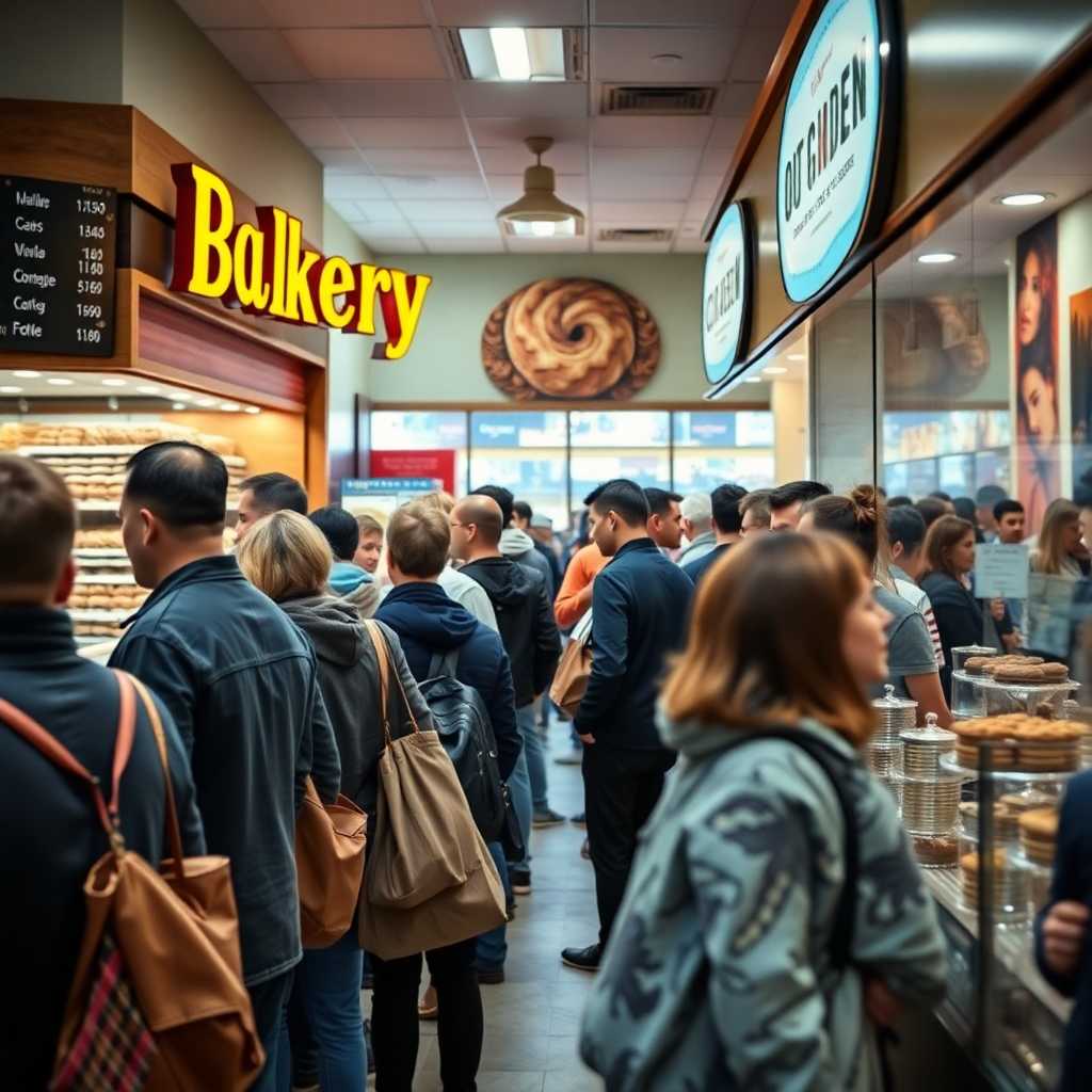 Customers queuing at a busy bakery