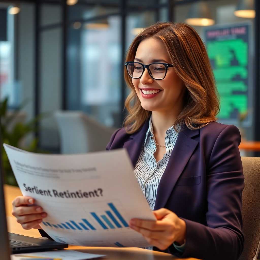 Satisfied consultant examining client retention stats