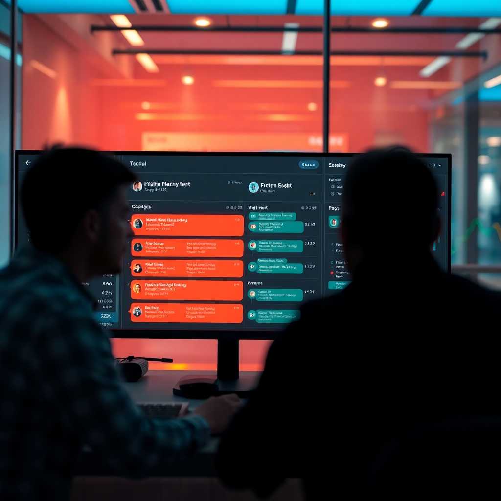 A digital dashboard in a modern setting showing text interactions being managed.