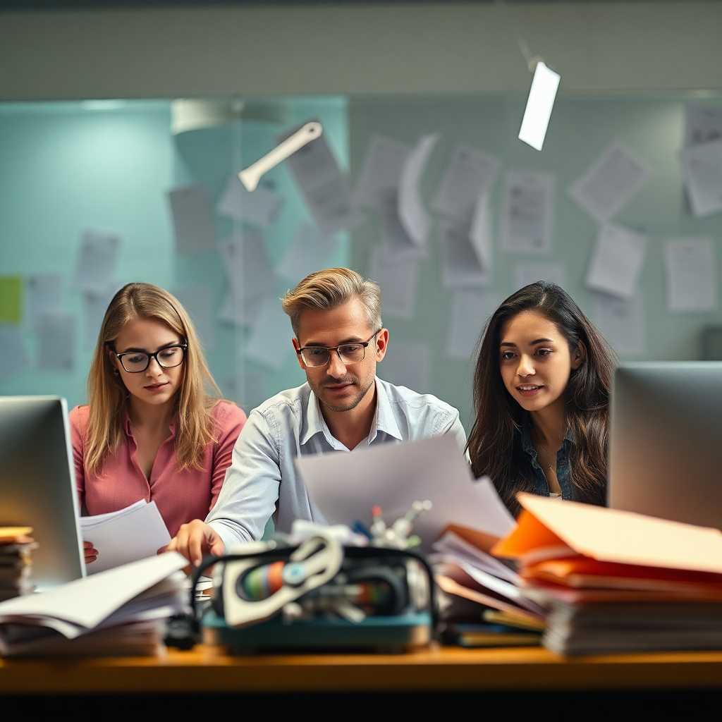 A team handling numerous client queries under time pressure, signifying the real-world challenges of running a shredding service.