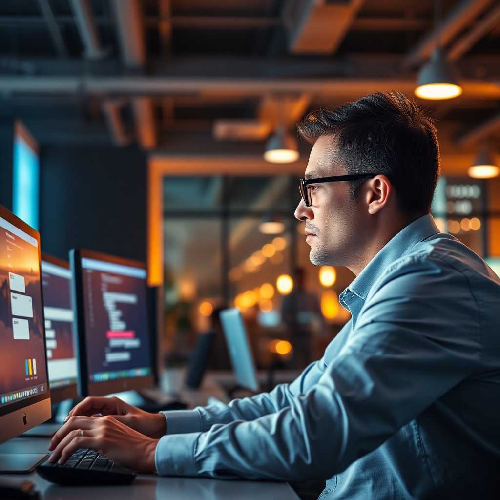 Business owner monitoring messages on desktop