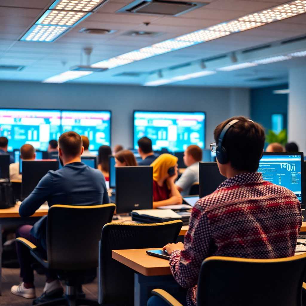 Busy IT Training Center with customers engaged