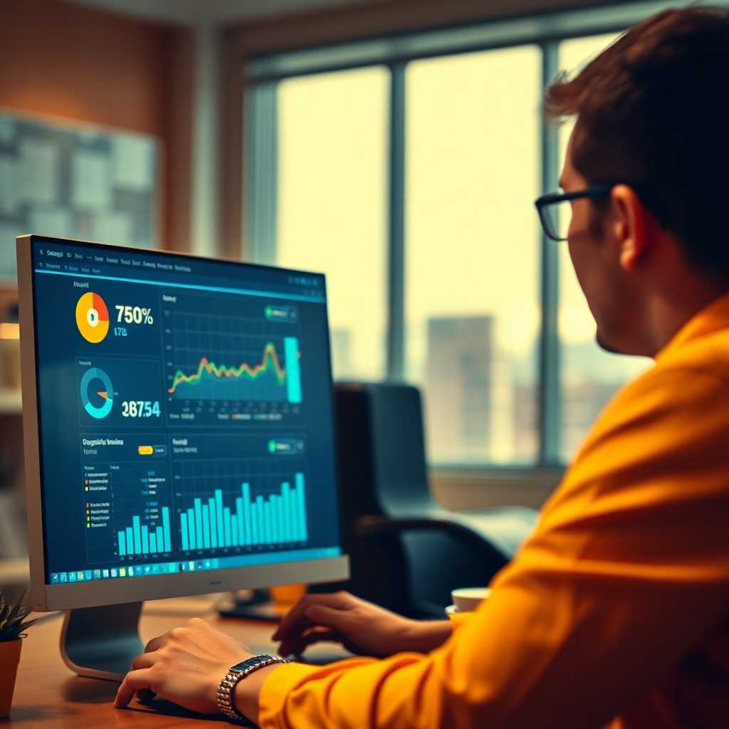 An employee viewing an SMS dashboard on their desktop.