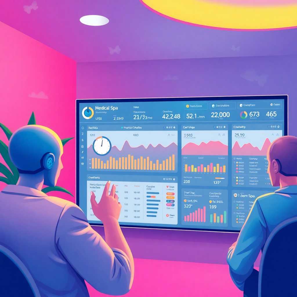 Illustration of a medical spa dashboard tracking inquiries and customer interactions