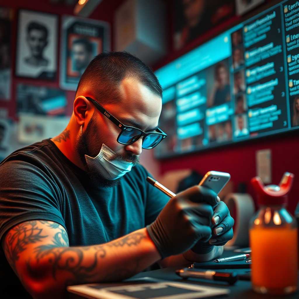 A tattoo artist overwhelmed with text notifications