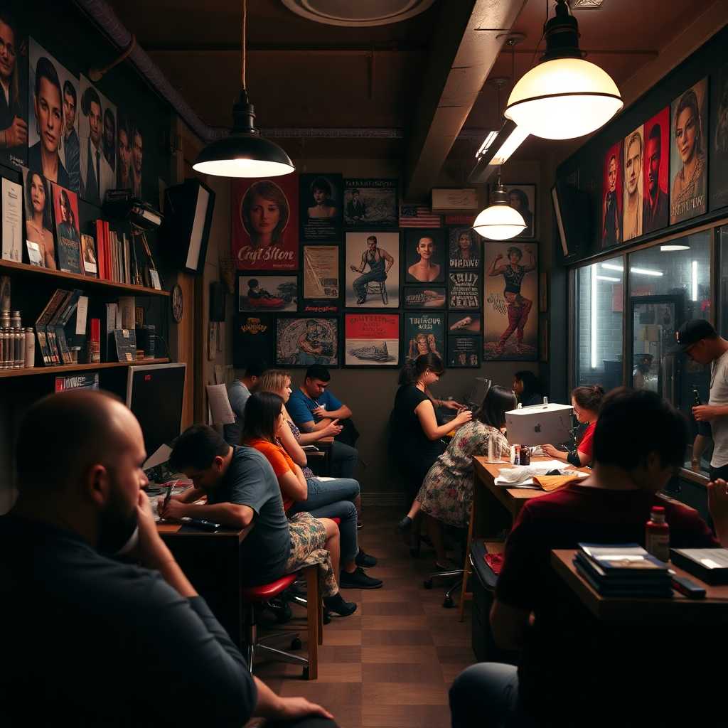 A tattoo studio bustling with activity, illustrating the need for streamlined communication.