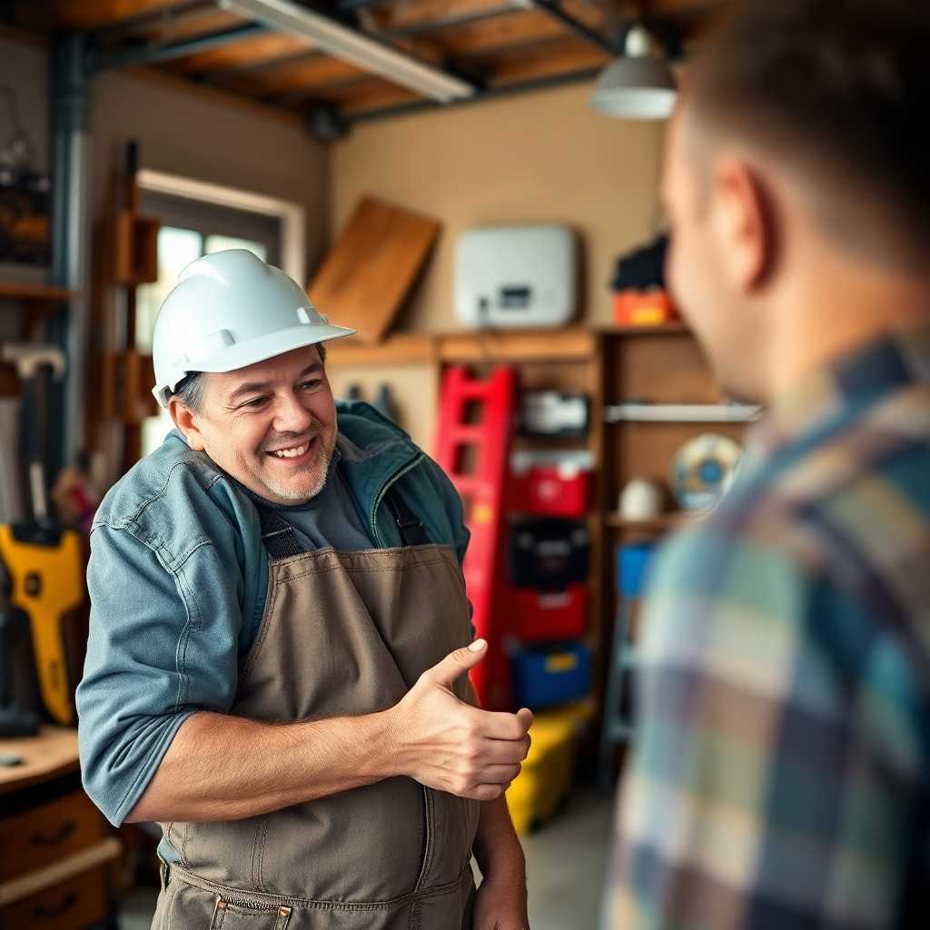 Handyman speaking with a satisfied customer