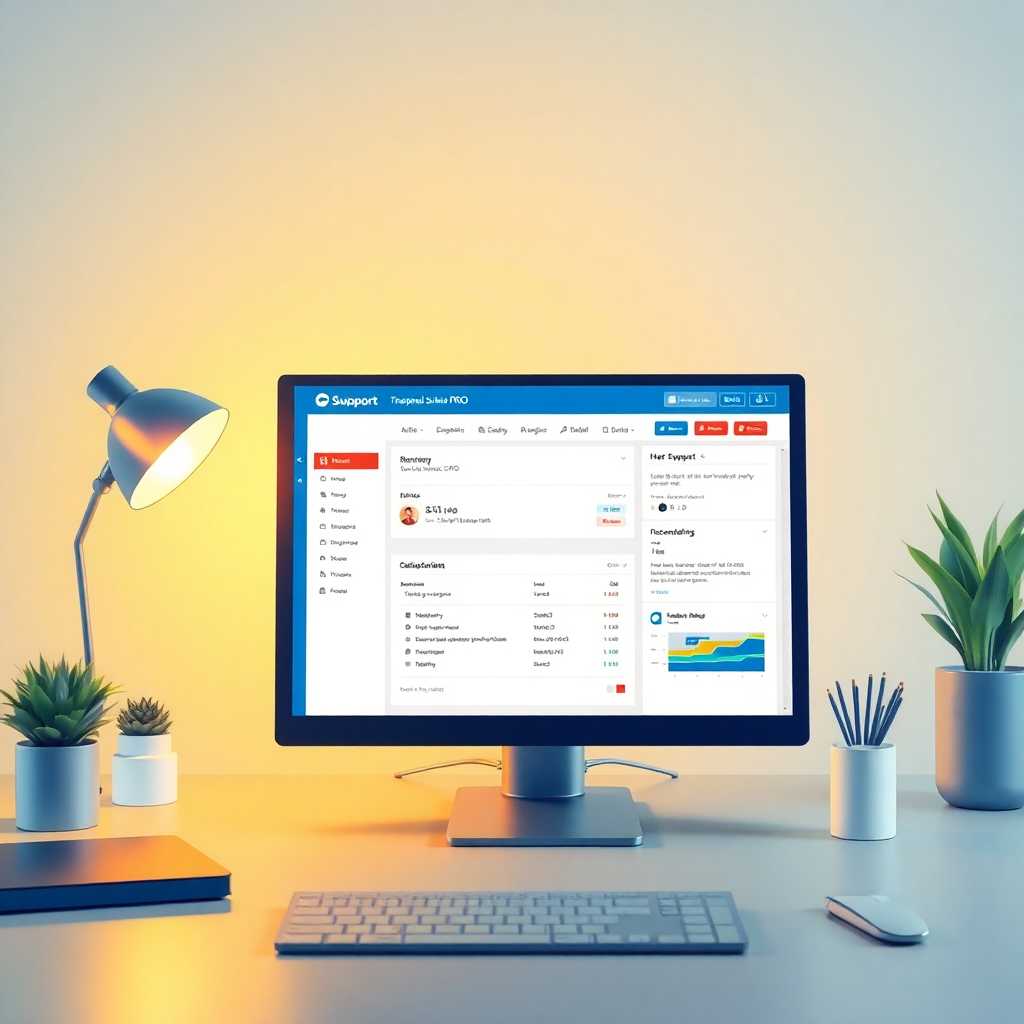 Illustration of desktop showing TextSupport Sales PRO dashboard and message routing features