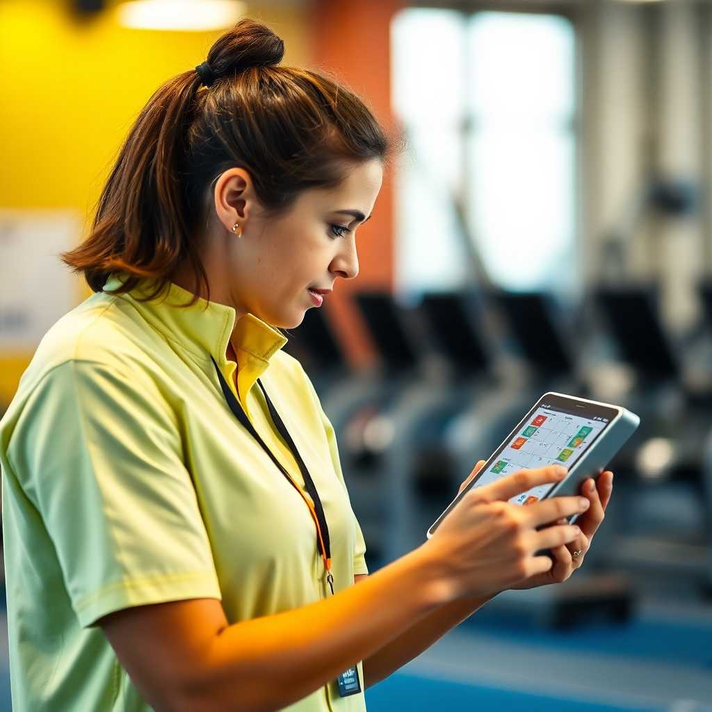 A trainer looking at a digital schedule on their tablet