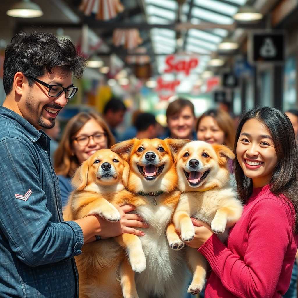 Happy customers with pets, appreciating fast and efficient communication.