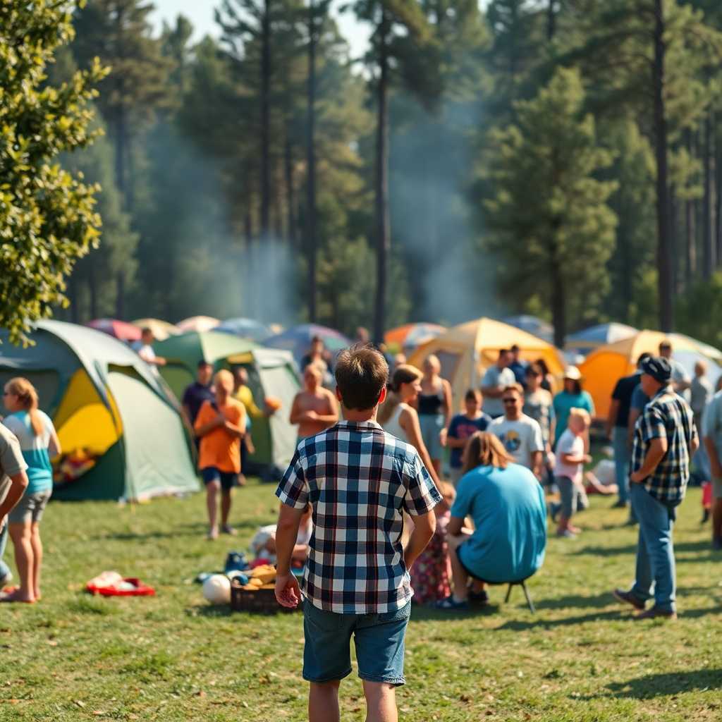 A campground busy with activity