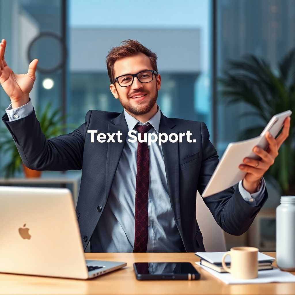 Business owner juggling multiple tasks with TextSupport portal open on screen