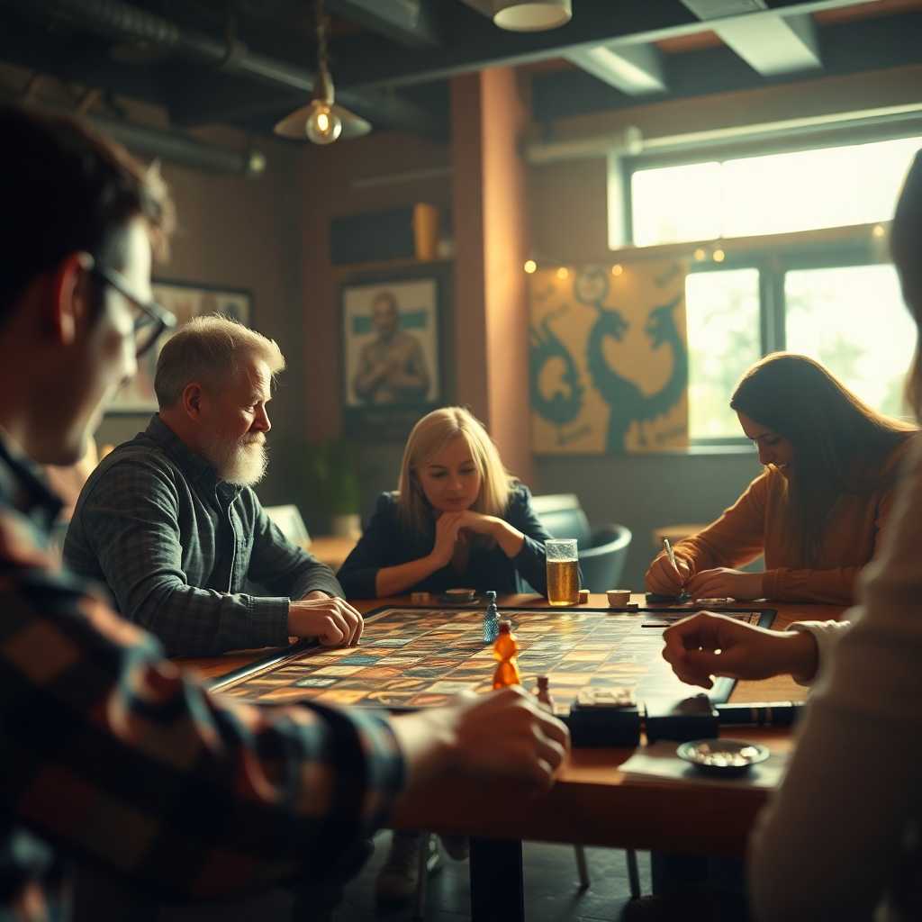 A vibrant board game night featuring high engagement from players, buoyed by solid communication efforts.