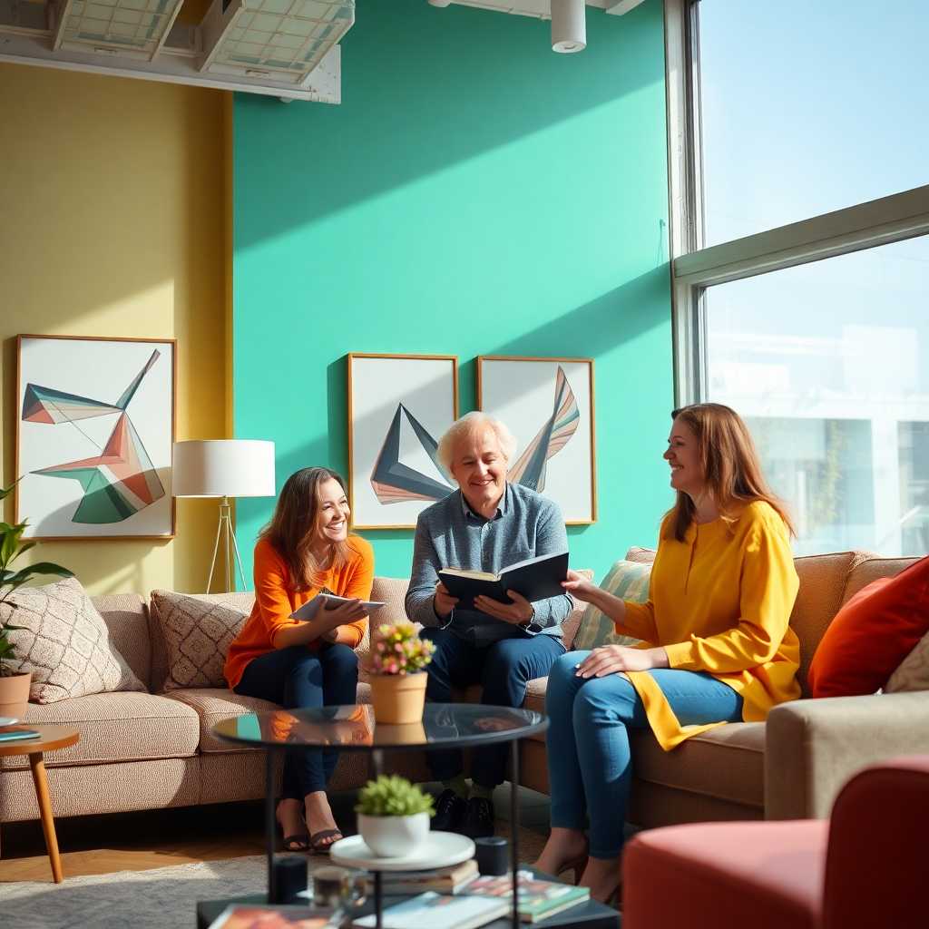 Happy clients interacting with an interior designer