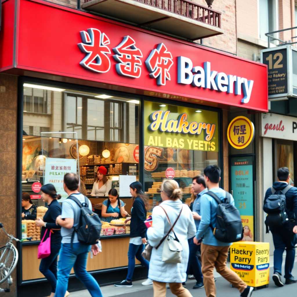 Busy storefront of a popular bakery