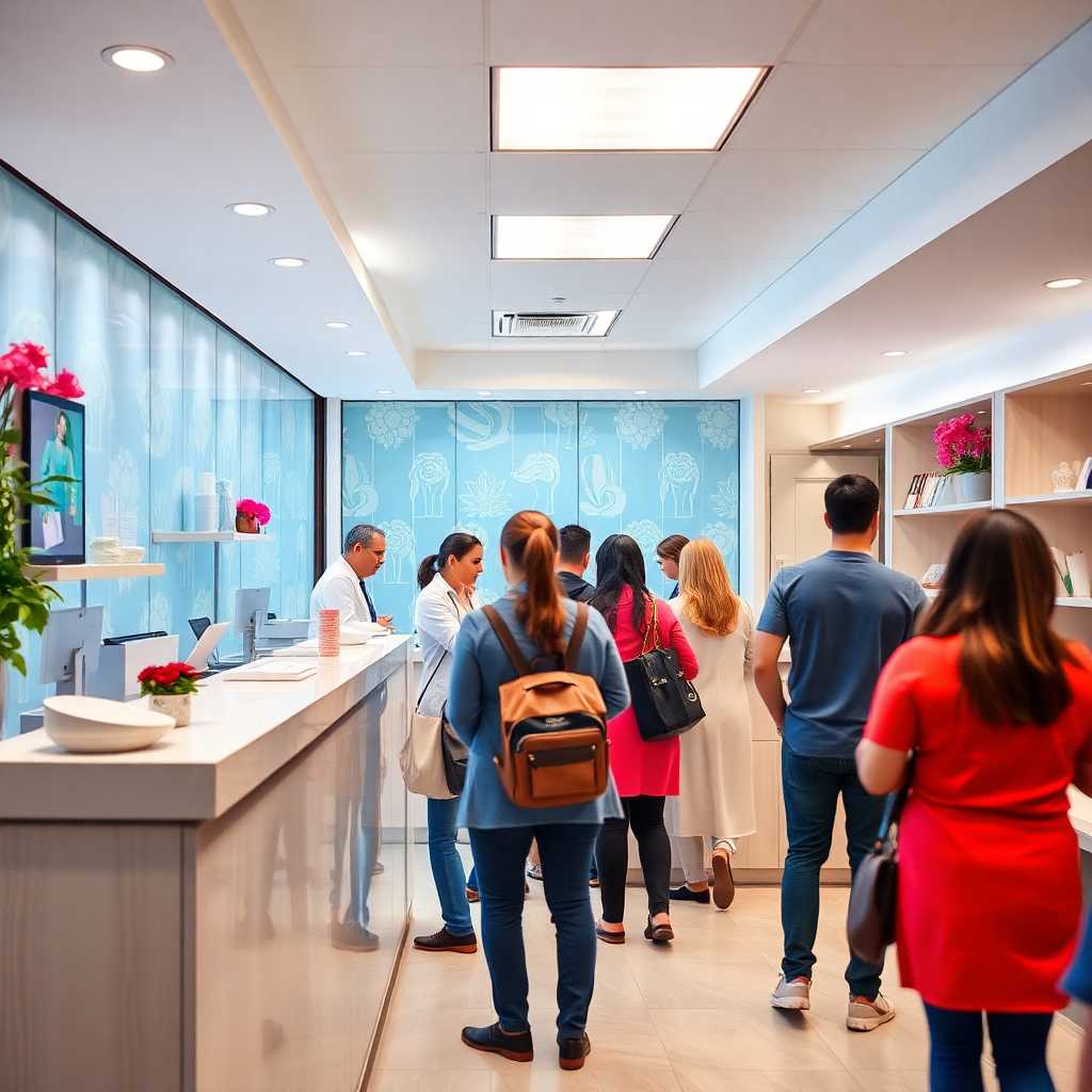 Representation of a busy medical spa reception