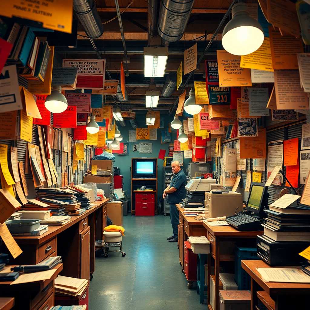 A digital montage of a busy workshop with messages overflowing