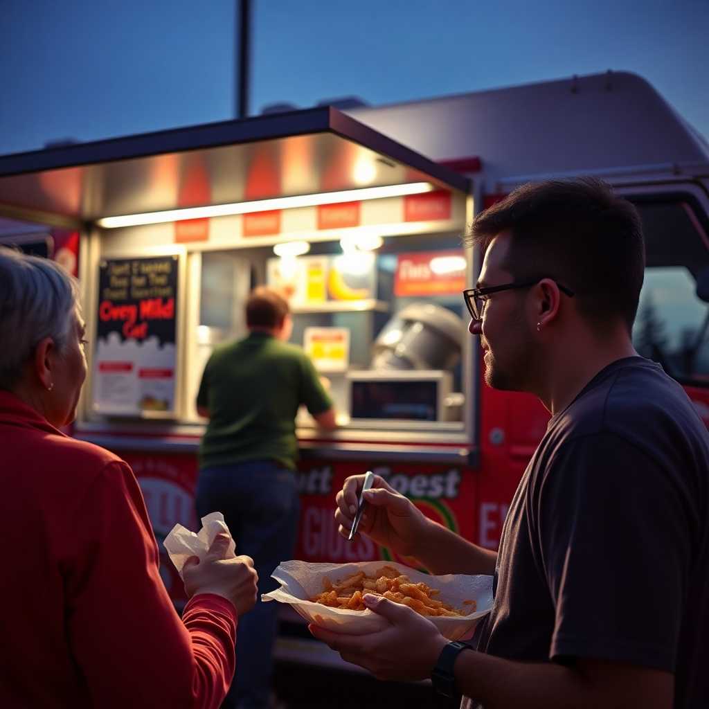 Customer enjoying a meal in front of the food truck