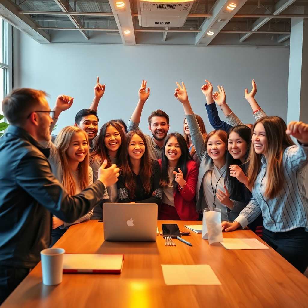 A team celebrating a successful project completion