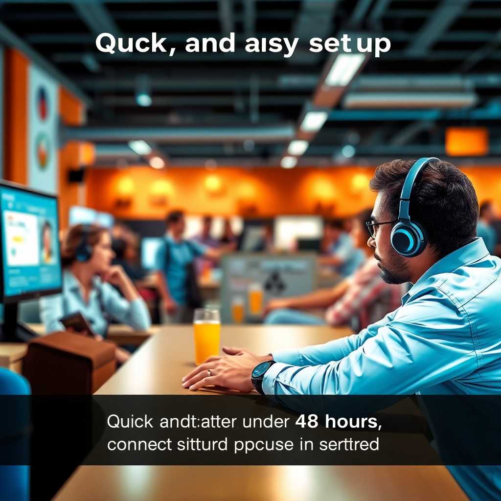 Illustration of setup process; Caption: Quick and easy setup in under 48 hours—connect with us to get started!